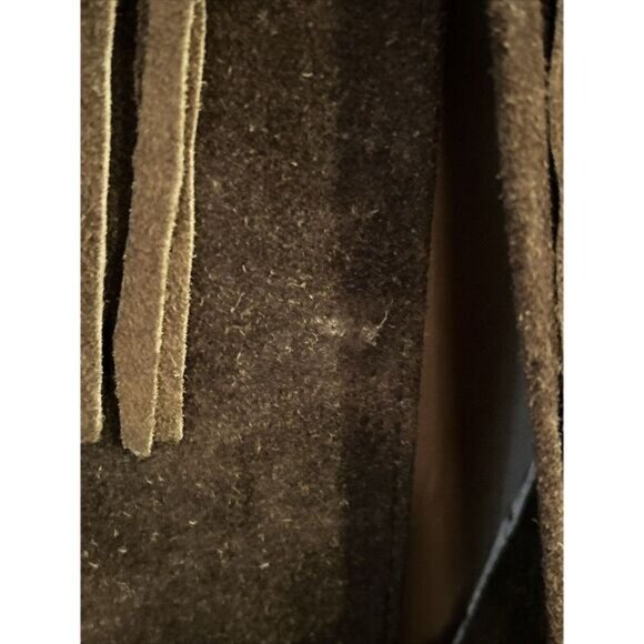 Pypsa Mens Brown Suede Long Sleeve Fringe Collared Button Front Jacket Size 38 - Picture 4 of 6